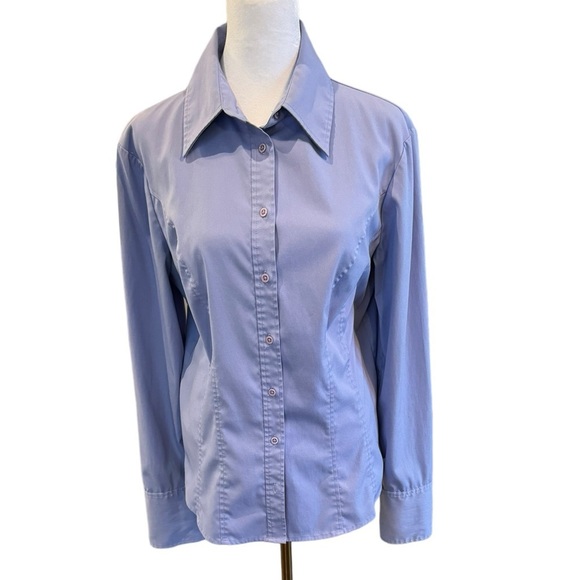 Express Tops - Express Button Up Shirt Tailored Fit Size 12 Purple Blue